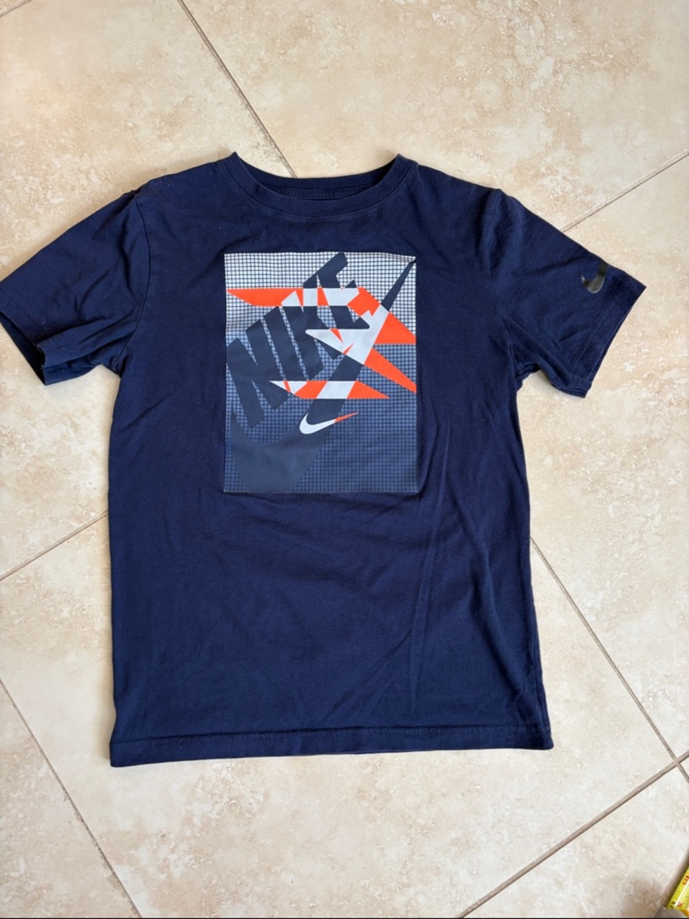 Nike Navy Short-Sleeve Graphic Tee with Orange Accents